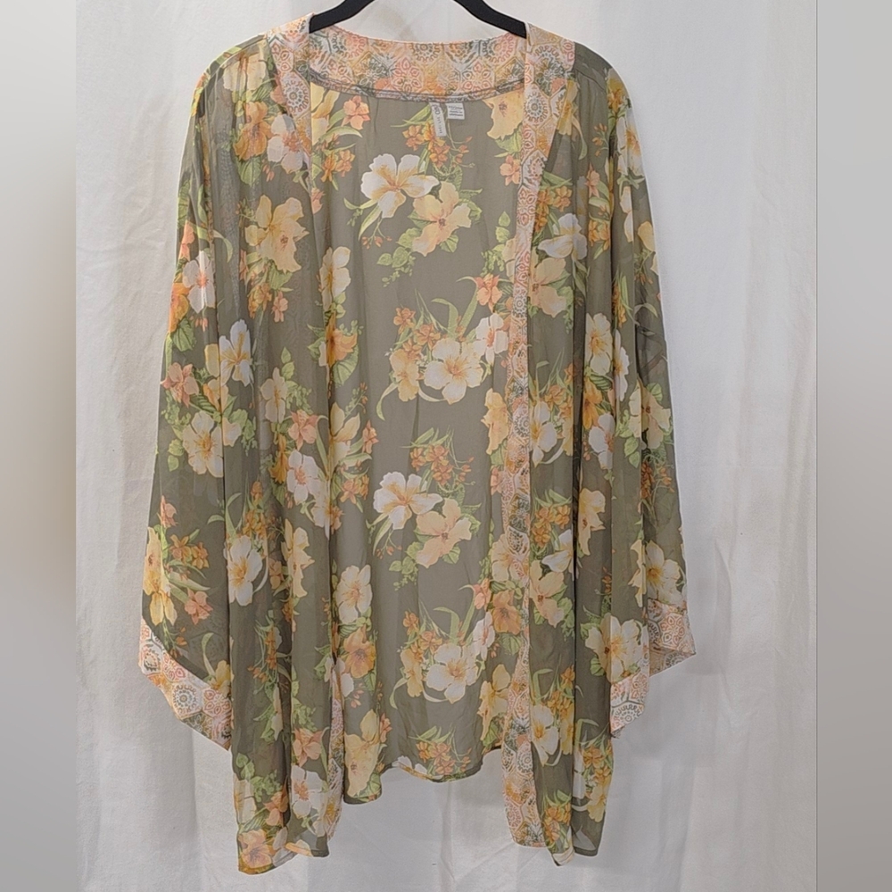 Cato 22w/24w 3x 4x Floral Sheer Chiffon Georgette Kimono Open Cardigan